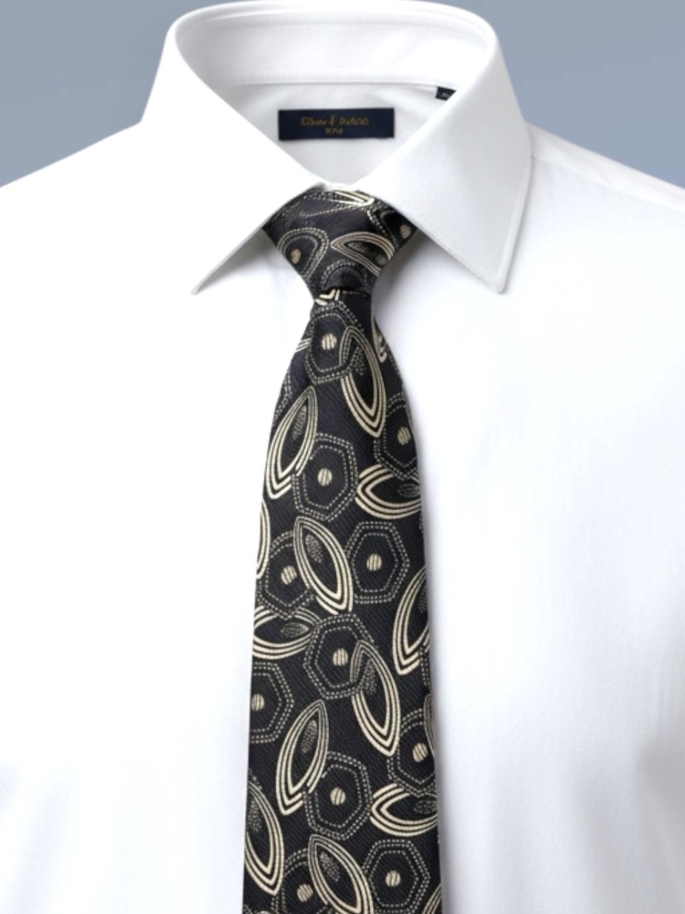 Vintage Guy Laroche Silk Tie Black Cream Geometric Abstract Necktie